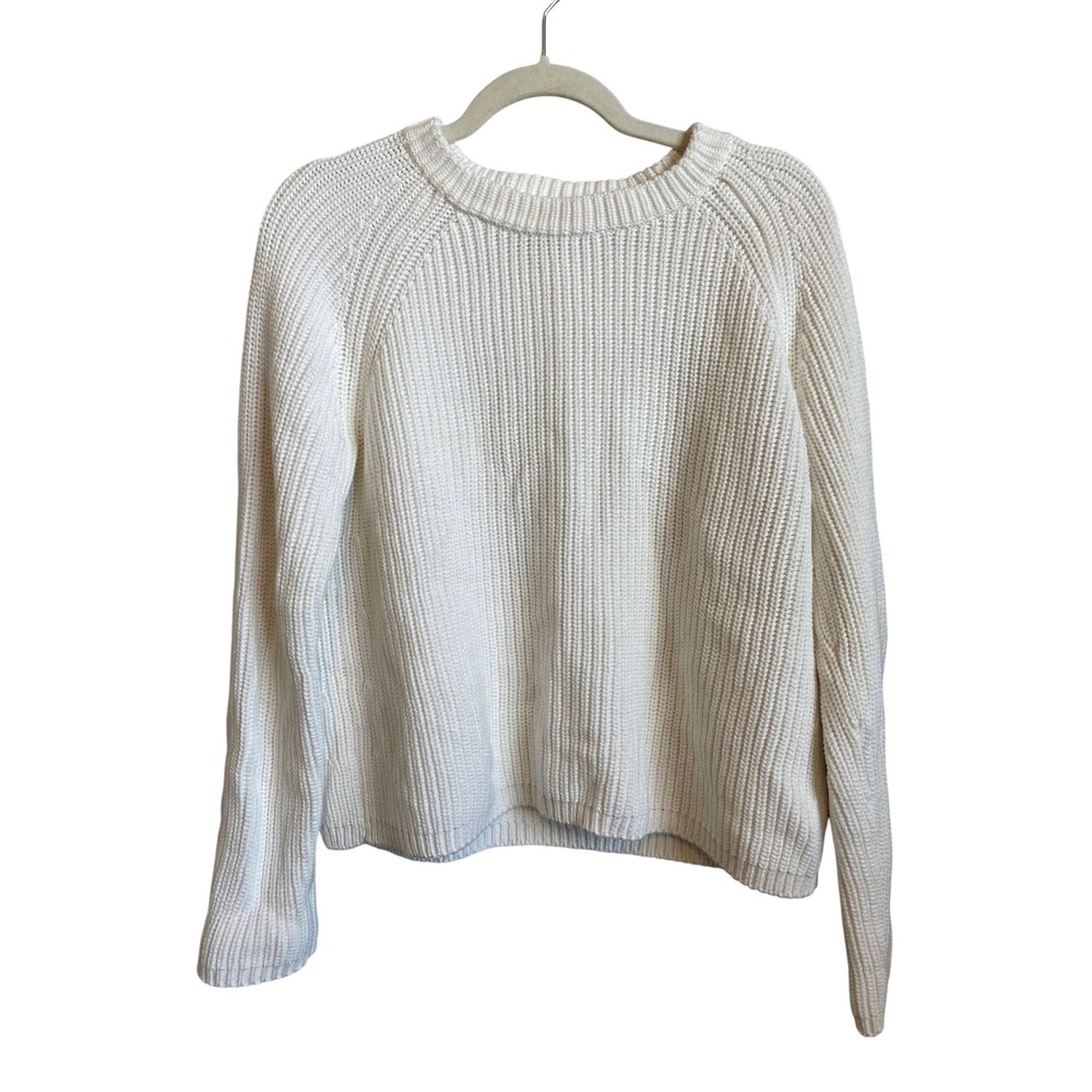 Quince Organic Cotton Fisherman Crew Sweater Ivory Cream Shaker Knit Mens M
